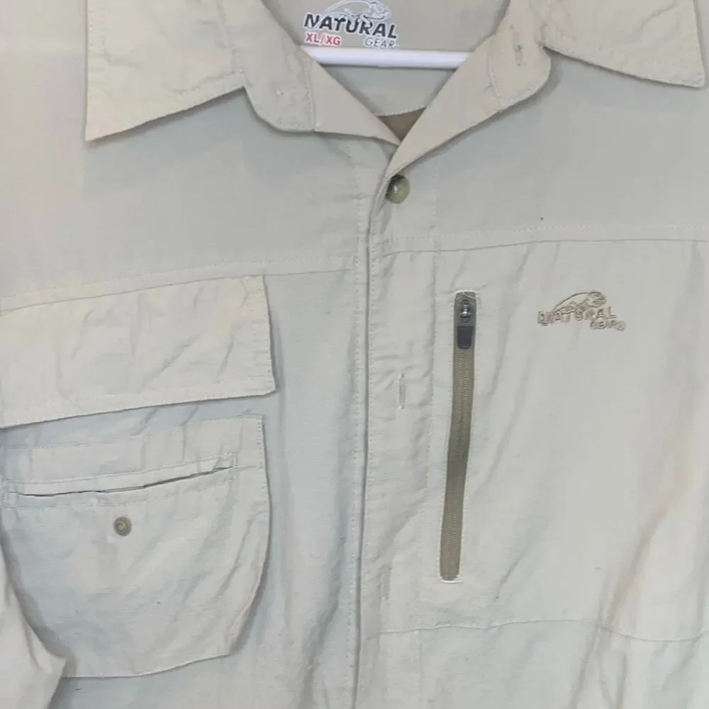 Natural Gear Fishing Shirt XL Khaki Nylon Vented Long / Short Sleeves Mens